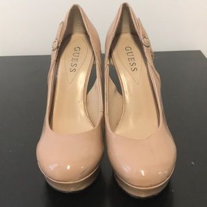 Tan platform paten leather Guess high heels